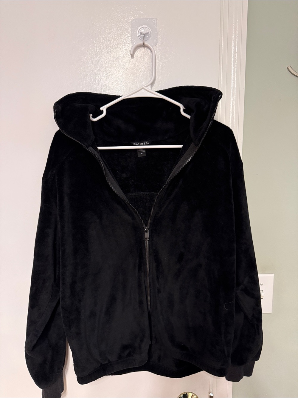 Athleta Recover Cozy Karma Black Plush Full-Zip Hoodie Jacket with Hood